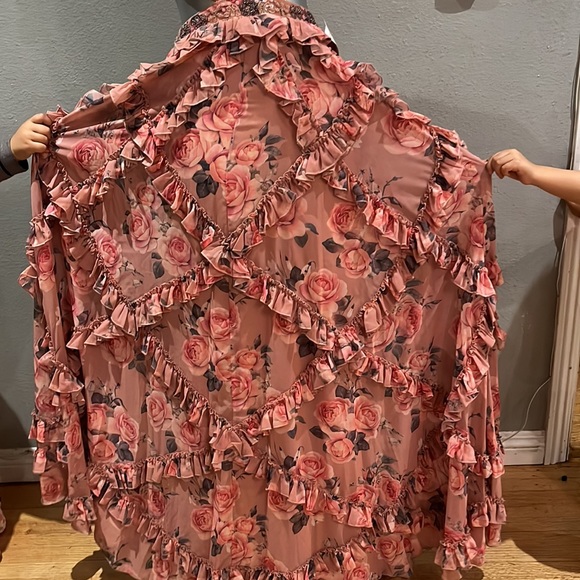 Mac Duggal RUFFLED CUT OUT CAP SLEEVE V NECK GOWN 9152 Rose Multicolor - Picture 8 of 17